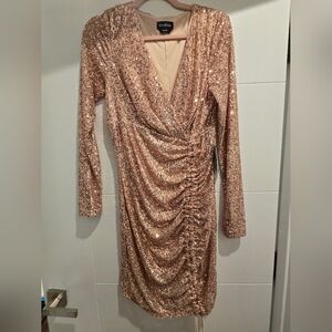 NWT Bebe Ruched Pink Sequin Mini Dress
